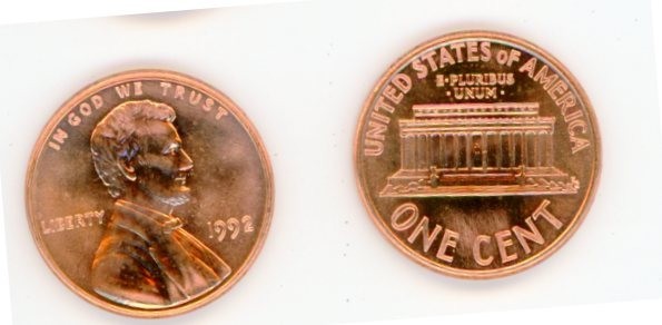 1992 LINCOLN MEMORIAL CENT BRILLIANT RED