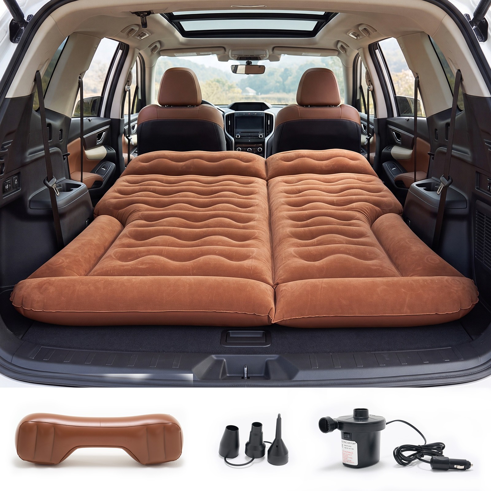 Foldable Car Camping Air Mattress Trunk Bed with Back Seat Gap Cushion &12V Pump