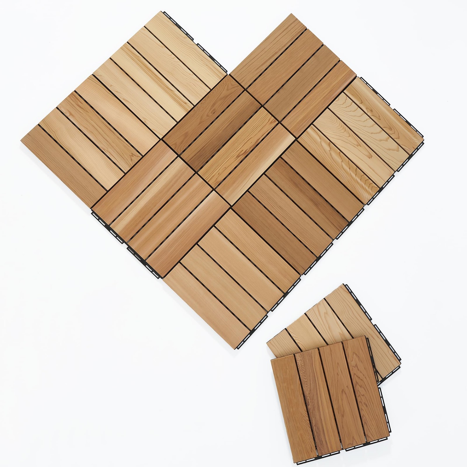 10 Pcs Cedar Wood Interlocking Deck Tiles 12" x 12", Cedar Sauna Floor Mat Na...