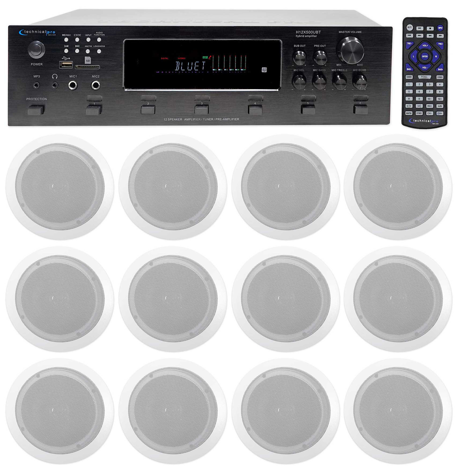 Technical Pro 6000w 6) Zone, Home Theater Bluetooth Receiver+12) 6.5" Speakers
