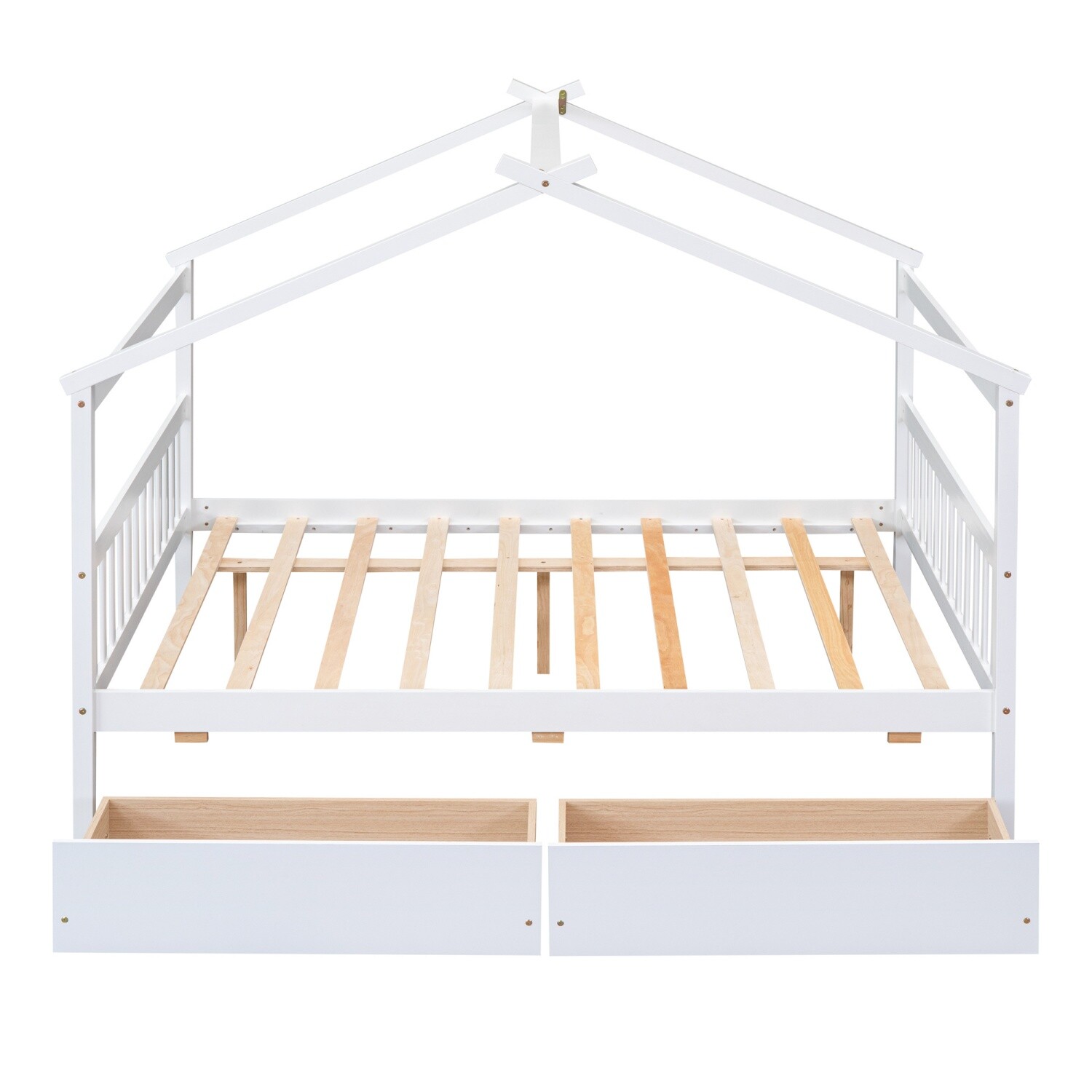 Full Size Daybed Wood Bed Frame Sofa Bed with 2 Drawers White/Natural