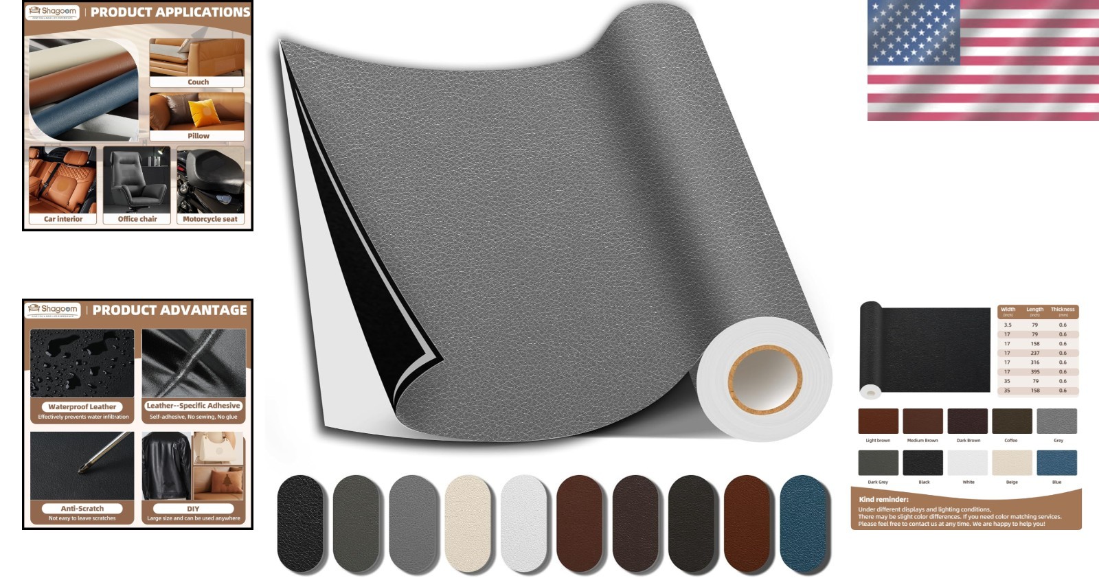 Large DIY Leather Repair Patch, Waterproof, Grey, 17X79 Inch