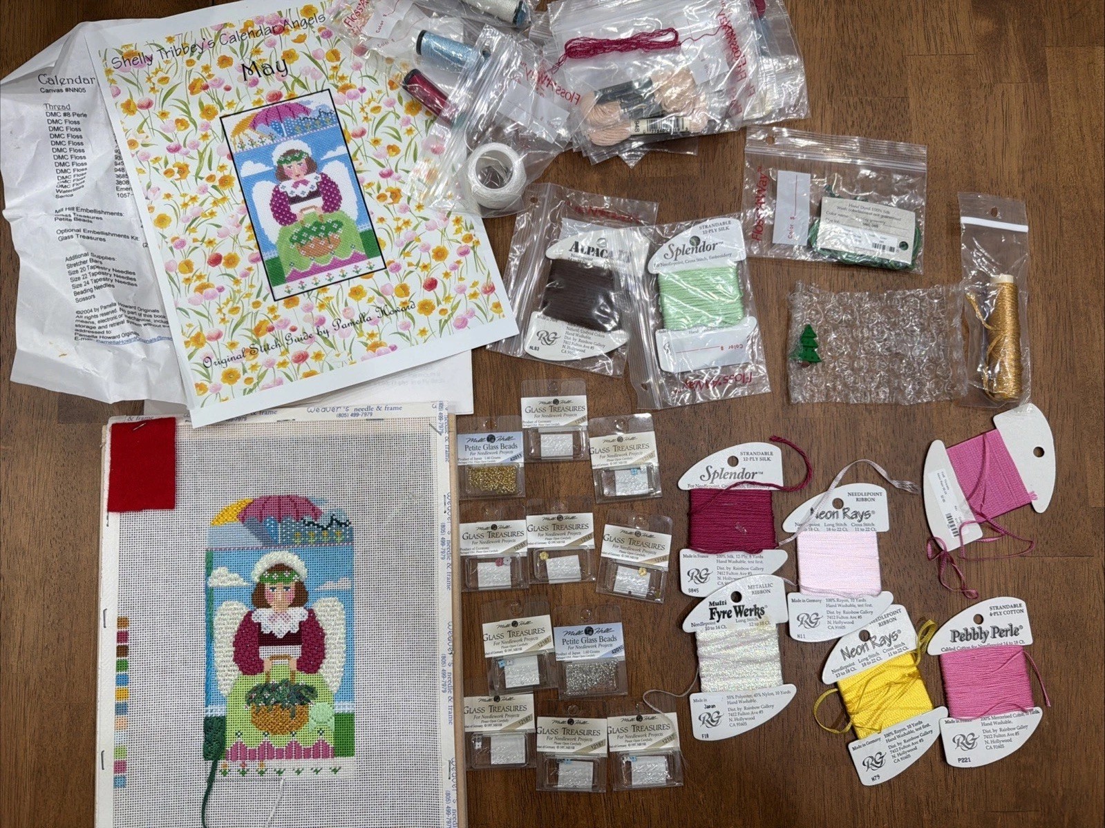 Shelly Tribbey Calendar Angel May Needlepoint Canvas Kit w/ Fibers & Guide