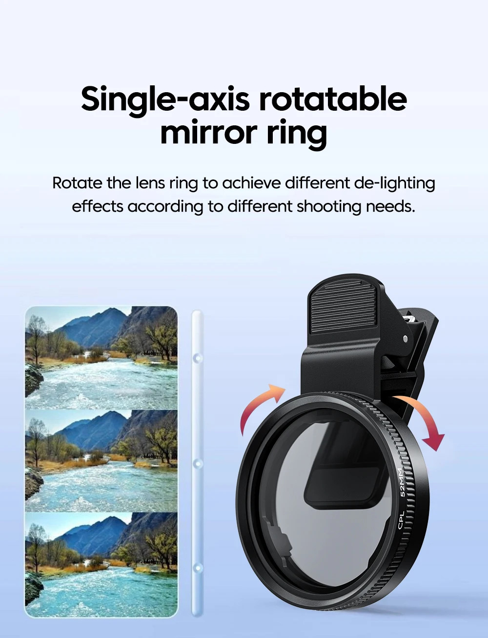 52mm CPL Universal Clip-on Lens for iPhone & Samsung Smartphones - Polarizer