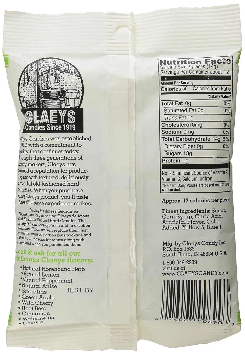 Claey's Old Fashioned Hard Candy, Green Apple (1-Bag)