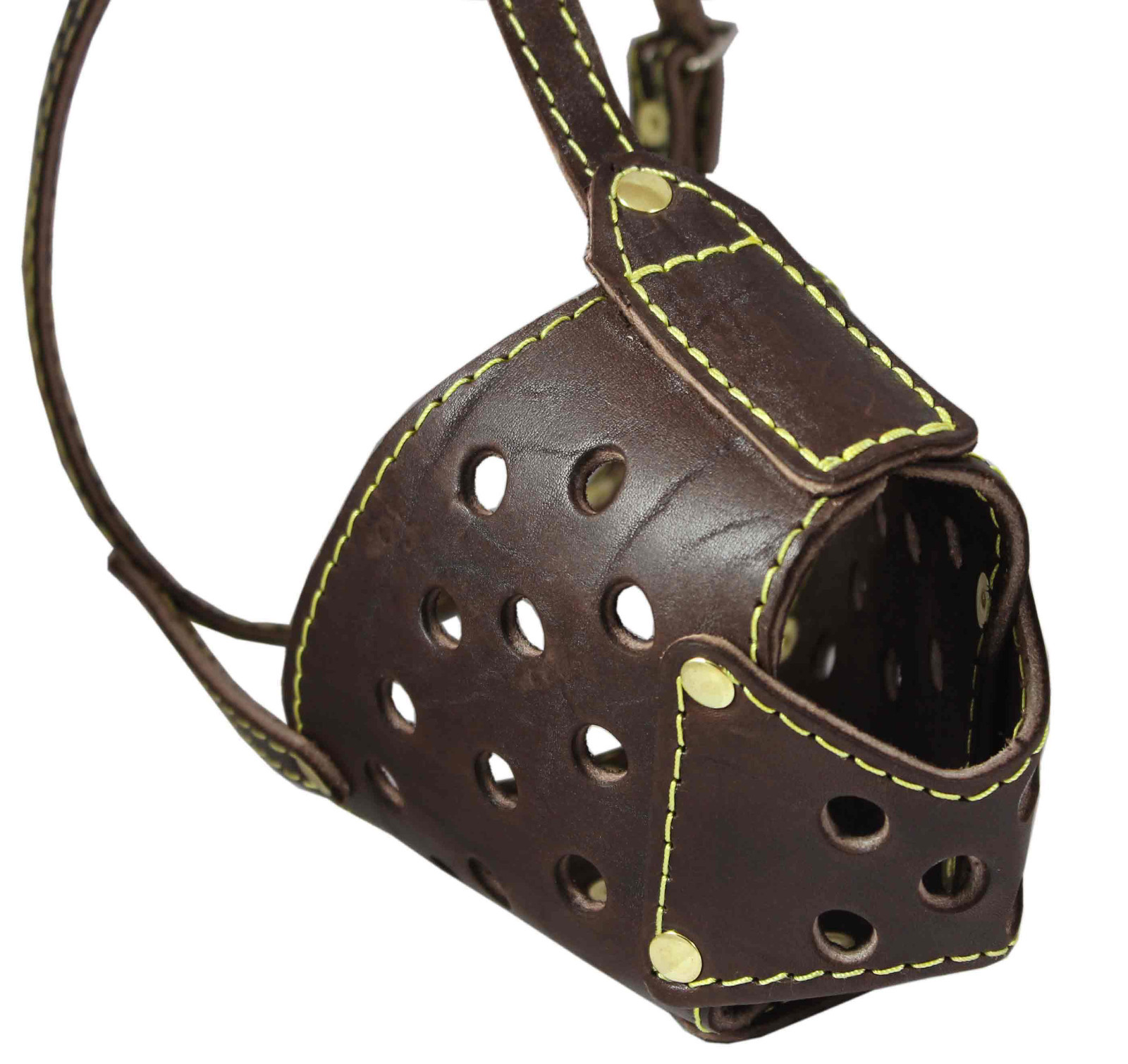Secure Basket Real Leather Cage Dog Muzzle 13"-3.5" snout size PitBull