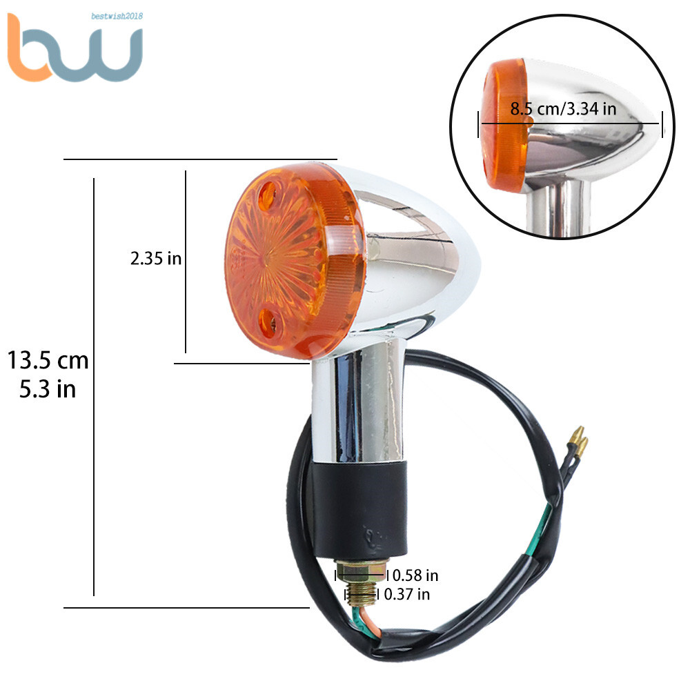 2x Amber Chrome Bullet Front Rear Motorcycle Turn Signal Blinker Indicator Light