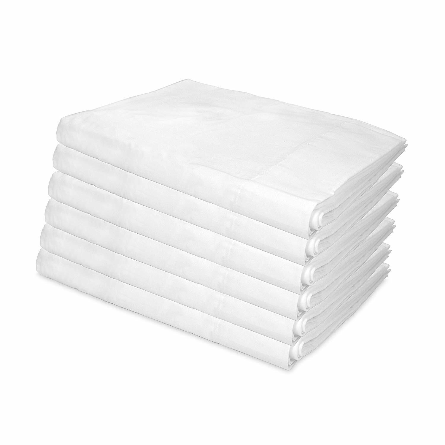 6 Pack of Fitted Bed Sheets, White, 200 Thread Count, Size Options, Color Coded