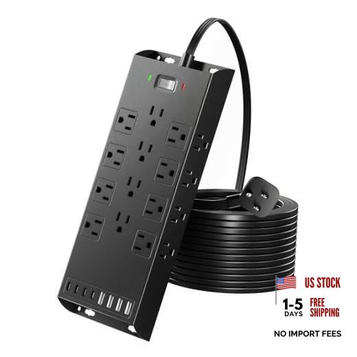 4800J Surge Protector Power Strip, 10ft Long Extension Cord | 20 AC Outlets,
