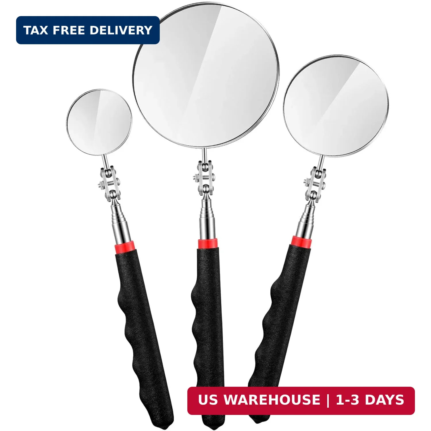 Copkim 3 Pieces Telescoping Inspection Mirror Stainless Steel Extendable Mechani