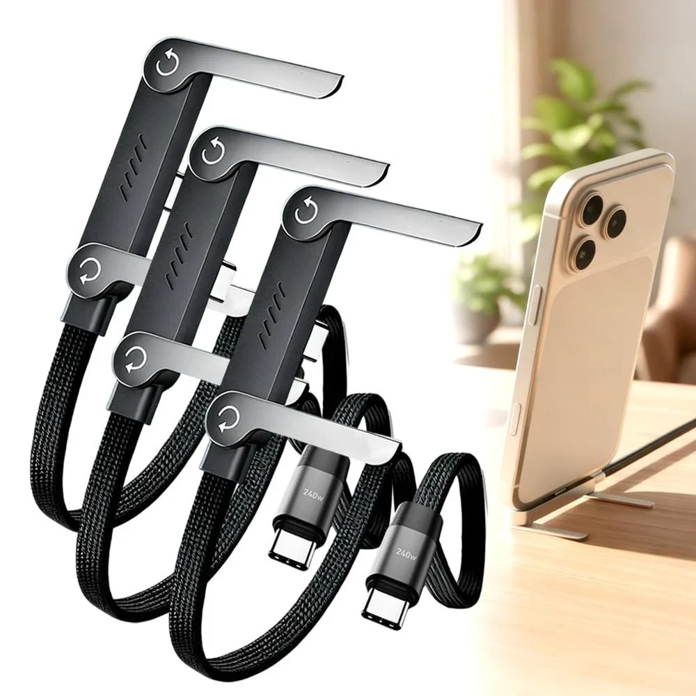 2-in-1 Invisible Holder Charger Cable–240W Fast Charging Cord with Phone Stand