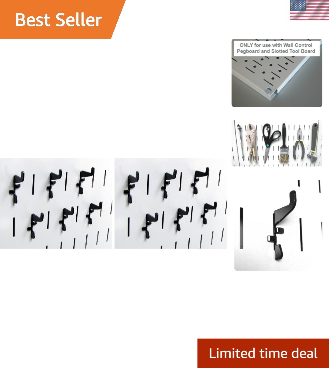 Rust-Resistant J-Shaped Metal Pegboard Hooks - Pack of 2 for Ultimate Tool St...