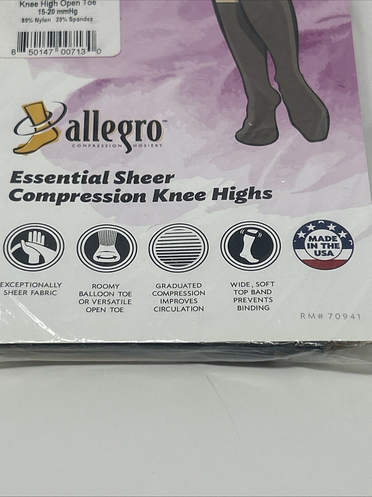 NEW Allegro Essential Sheer Compression Knee Highs Large Black Open Toe USA