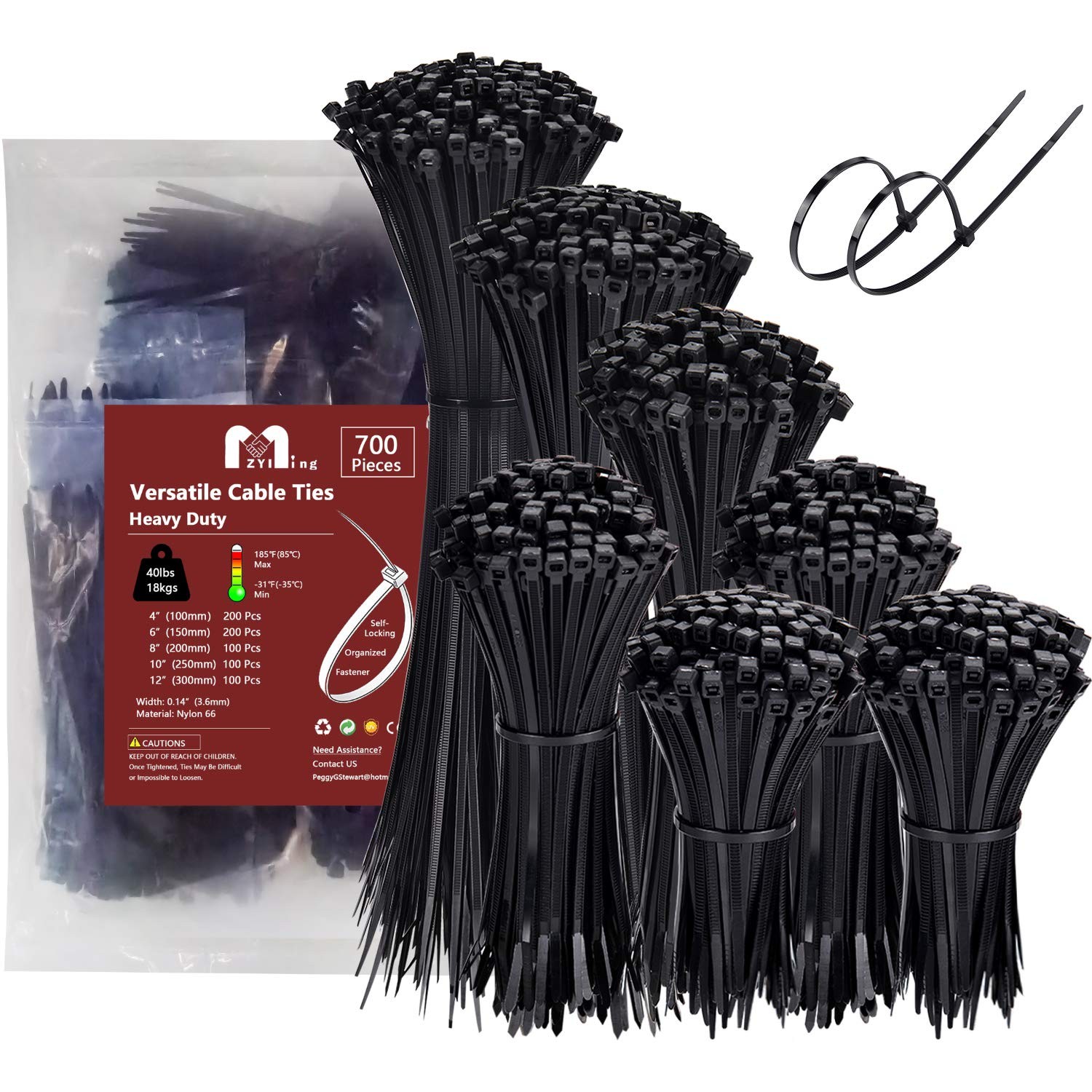 Zip Ties Assorted Sizes 700 Pack 4+6+8+10+12 Inch Cable Ties Heavy Duty 40lbs...