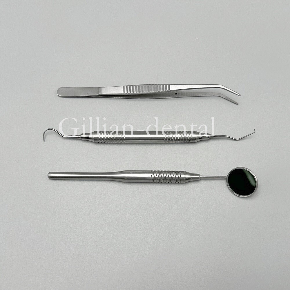 3pcs Dental Basic Instruments Set Tweezer Explorer Mirror Plier Stainless Steel