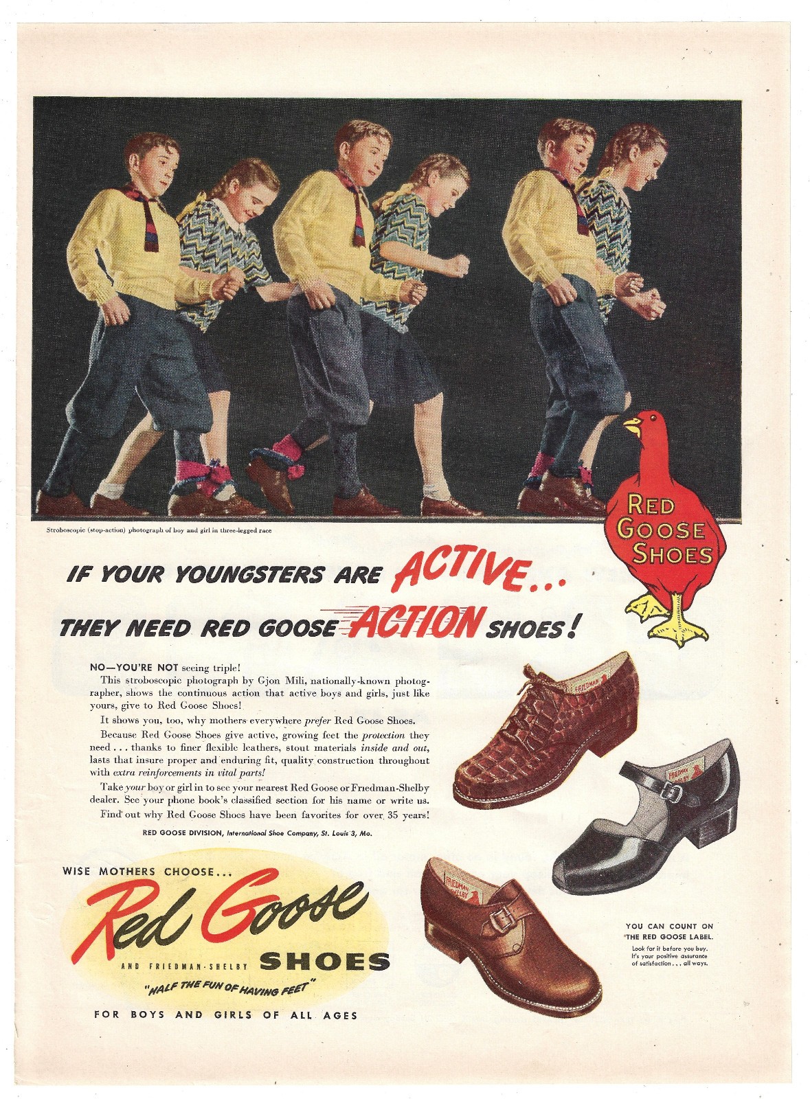 Red Goose Shoes Ad Vintage 1940s Mid Century Kids Fashion Advertising Art 1946