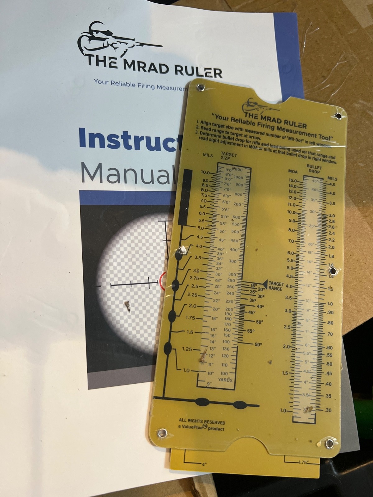 MRAD Ruler Range to Target Calculator Compact and Portable Firing Measurement Sl