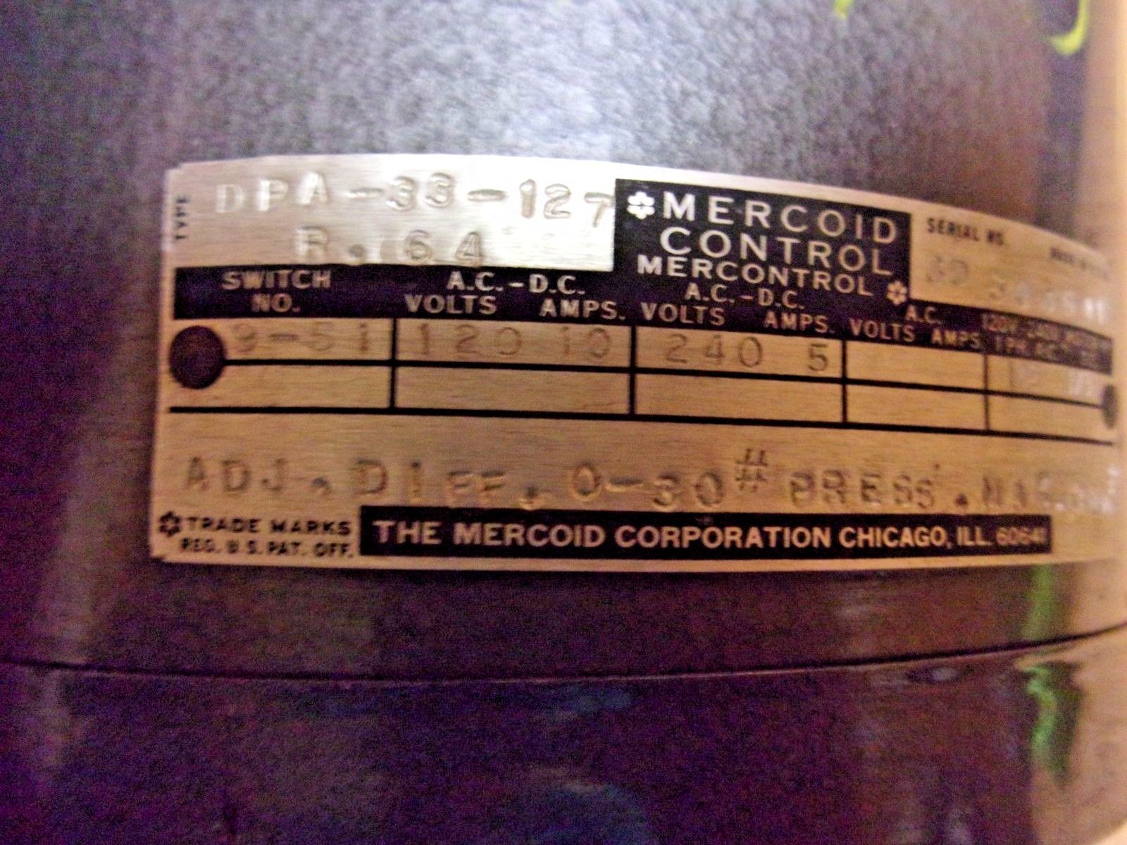 Mercoid Control Pressure Switch DPA-33-127, New