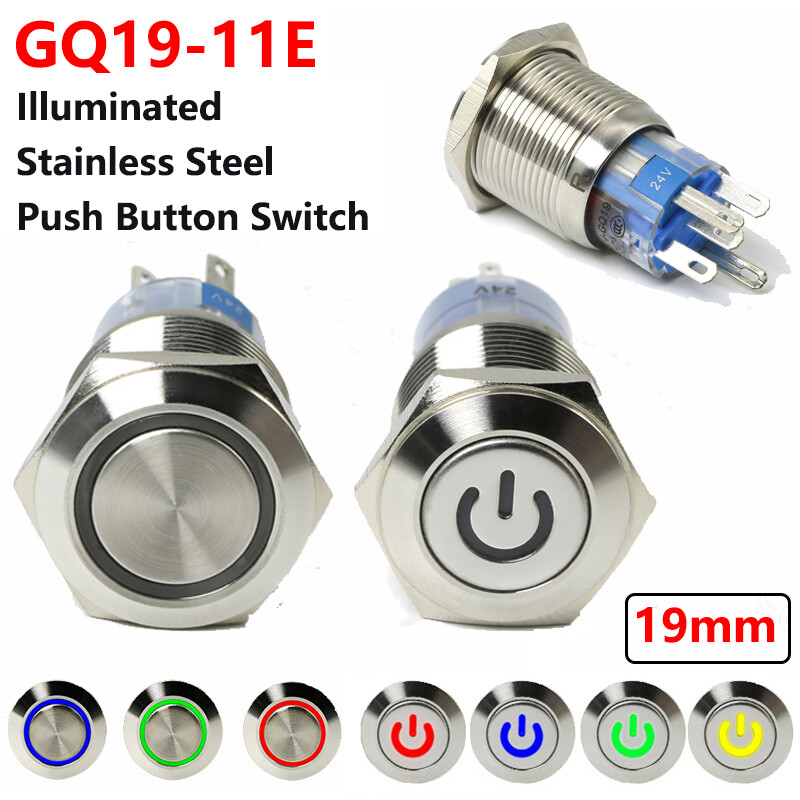 19mm GQ19 Stainless Steel Push Button Switch Illuminated Momentary / Latching 3A