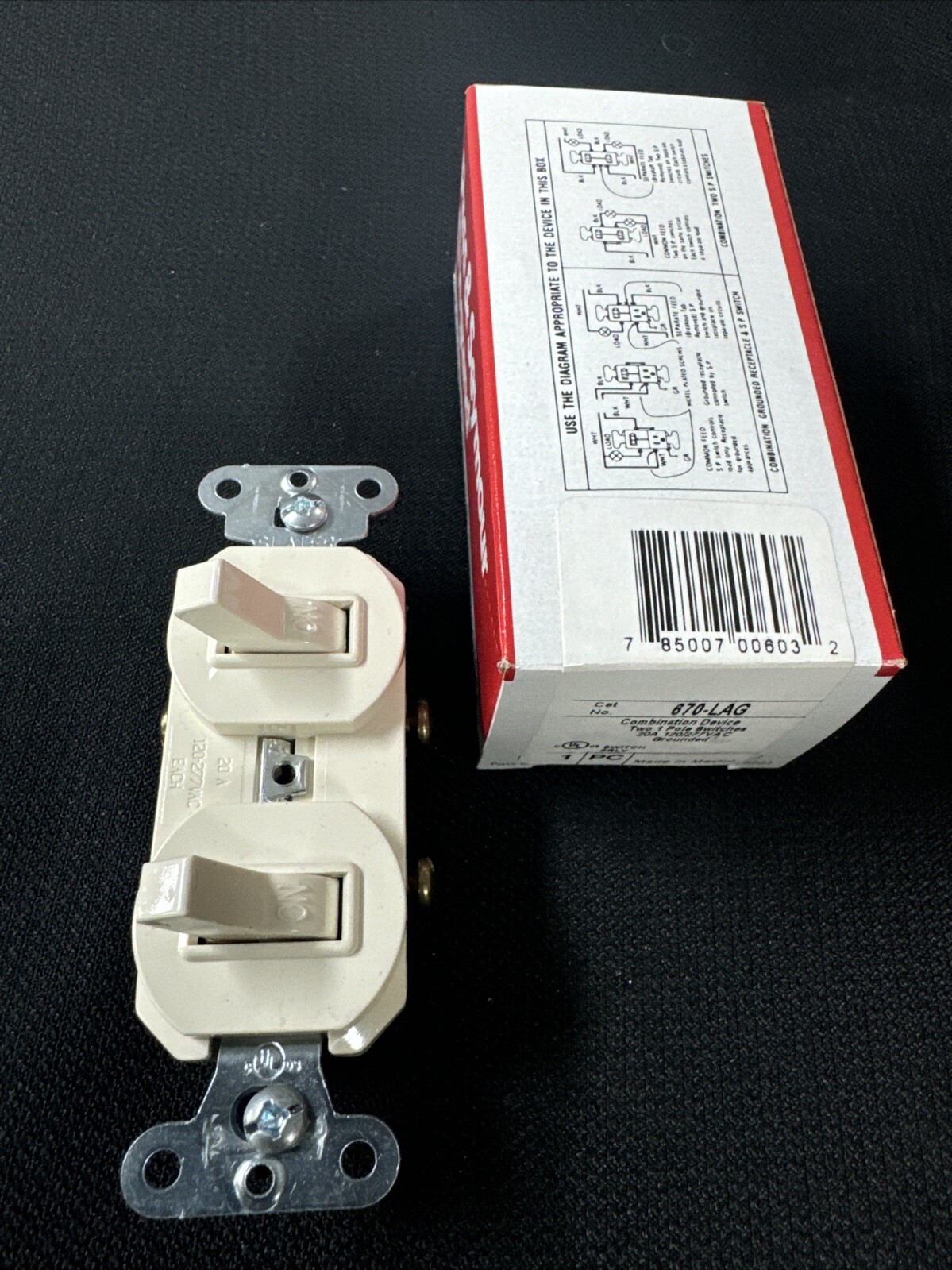 670-LAG Two Grounding Single-Pole Combination Switches, Light Almond 670LAG P&S