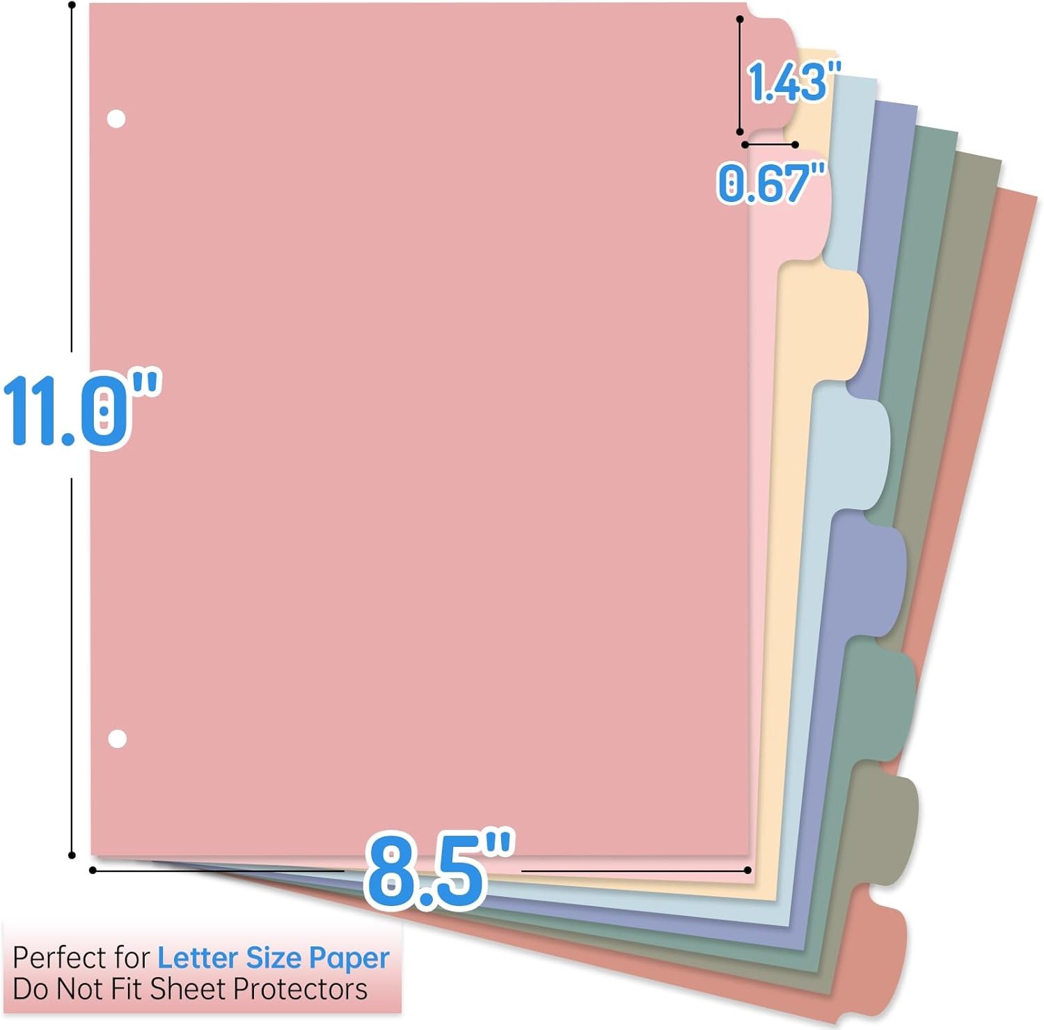 Forvencer 8-Tab Binder Dividers with Tabs, Big Write&Erase 2 Set, Muted
