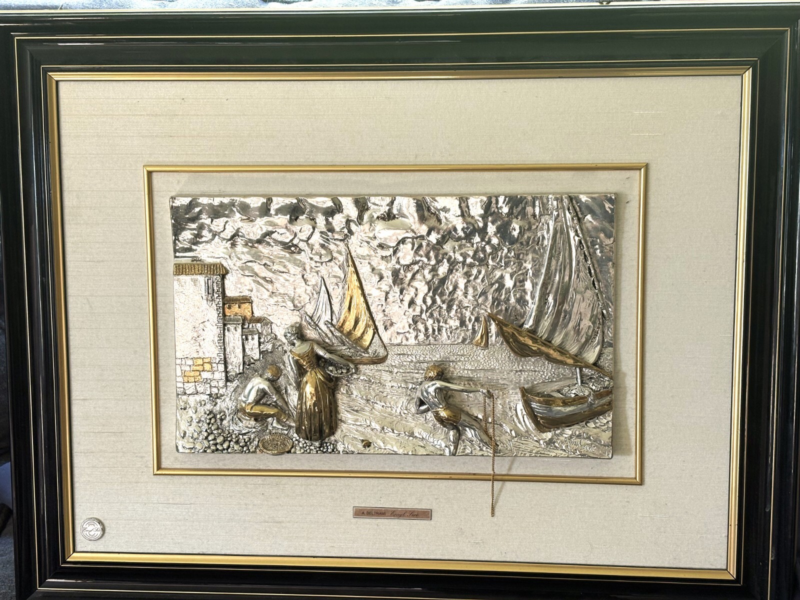A. Beltrami "The Fisherman" in .925 Sterling silver & 24K Gold , 28"X21.5"