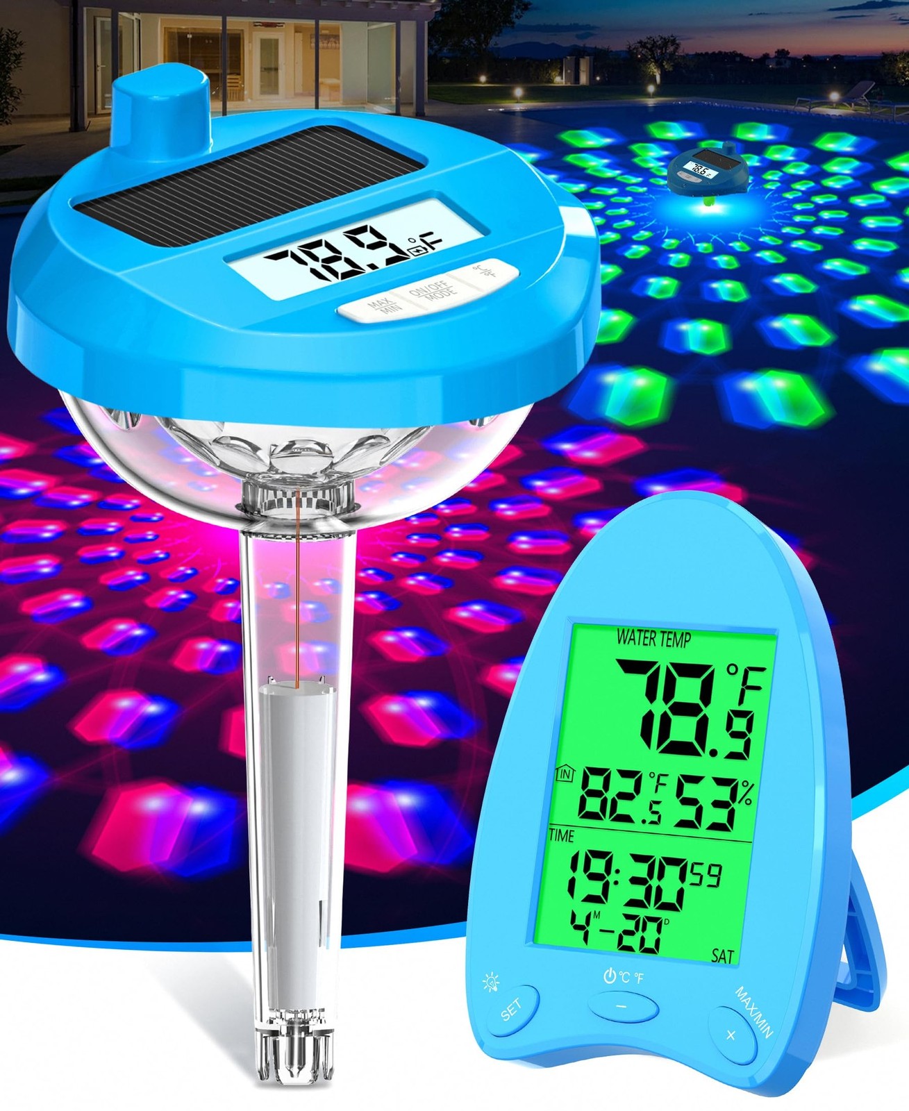 PoolLeader 2026 Solar Powered Wireless Pool Thermometer Floating Easy Read | ...