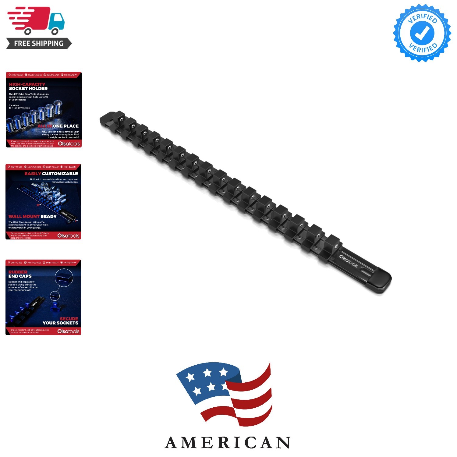 Socket Organizer - 1/2-Inch Drive Socket Holder Rail - Black Aluminum Rail St...