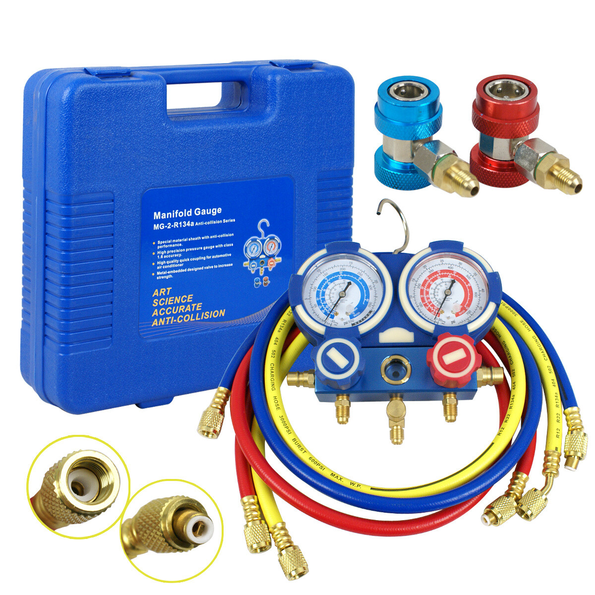 Air Refrigeration Kit HVAC A/C  R134A R410A R22 AC Manifold Gauge Set Brass