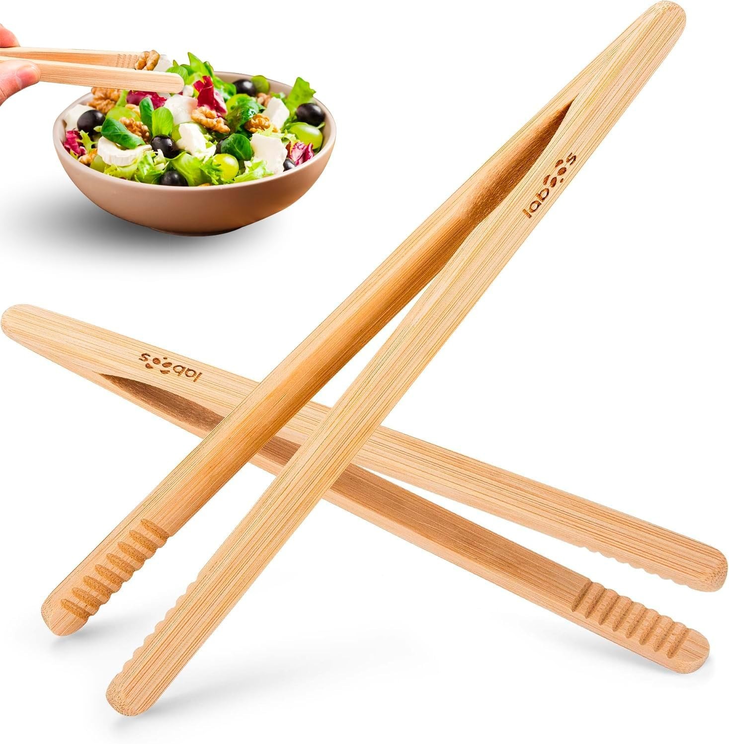 2PCS Pampered Chef 8" Bamboo Wooden Kitchen Toaster Tongs