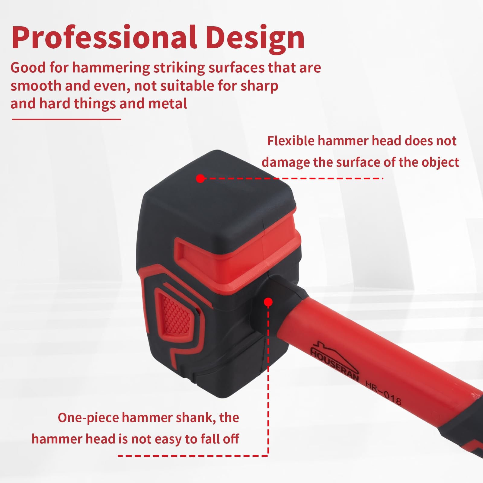 20 oz Rubber Mallet Hammer with Hook Solid Head Non-Slip Soft Grip Handle