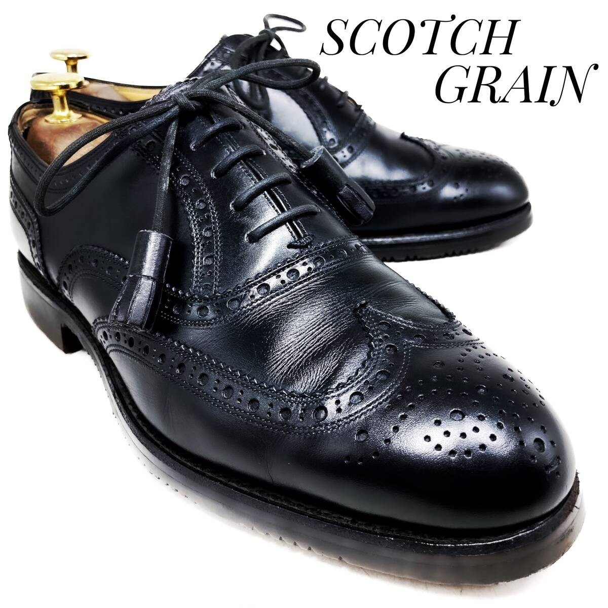 SCOTCH GRAIN Scotch Grain Wingtip Tassel Black 25cm Leather Shoes Business Shoes
