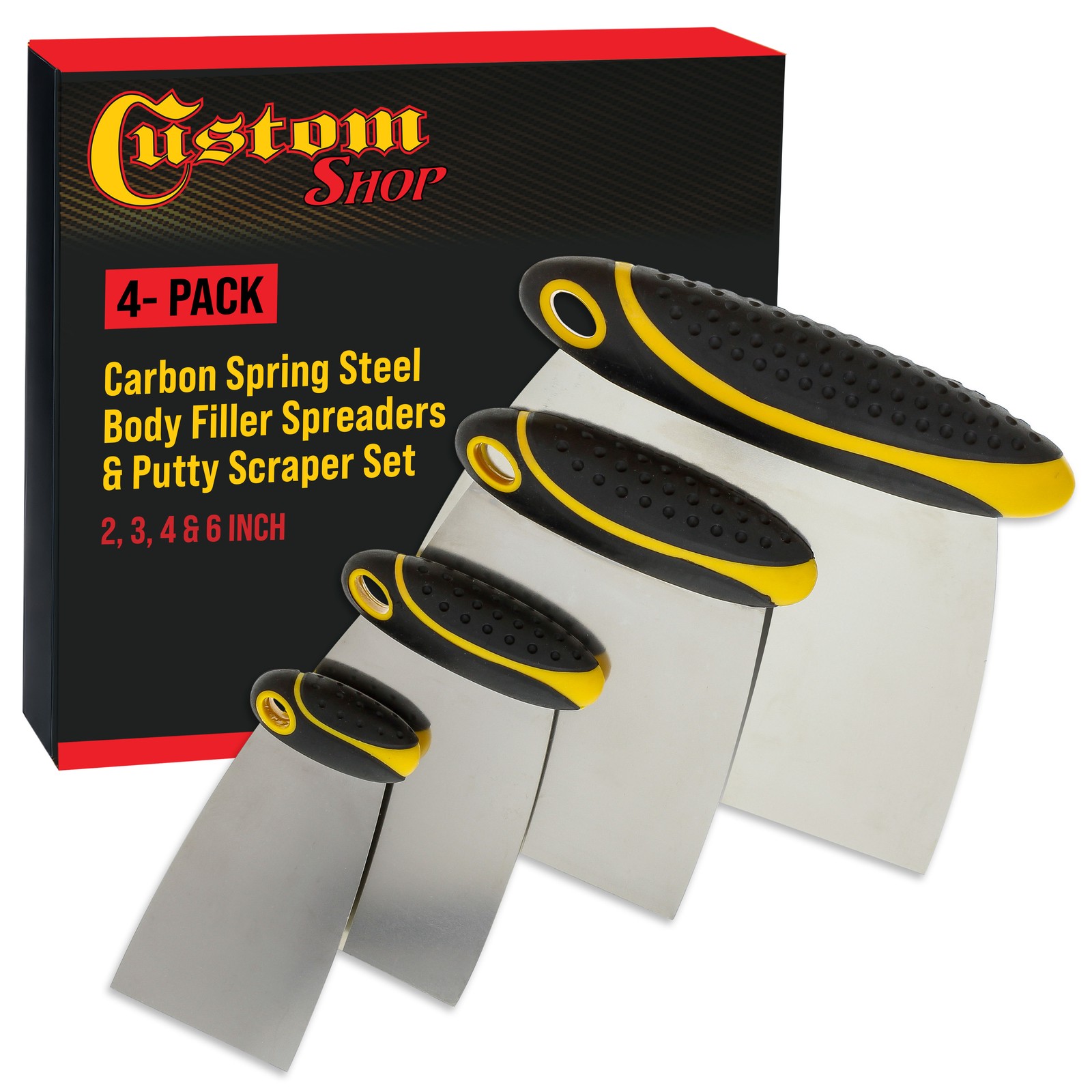 4pc Set of Carbon Spring Steel Body Filler/Putty Spreaders/Scraper (2",3",4",6")