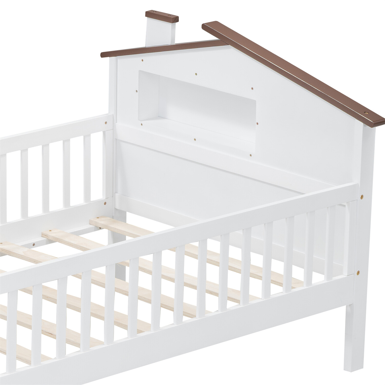 Twin/Full Size Bed Frame Wood Platform Bed with Storage Headboard White/Natural