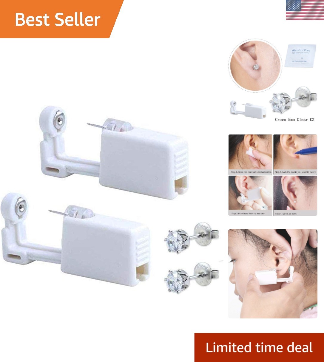 Compact 2 Pack Ear Piercing Guns with Built-in Studs - Hassle-Free Piercing