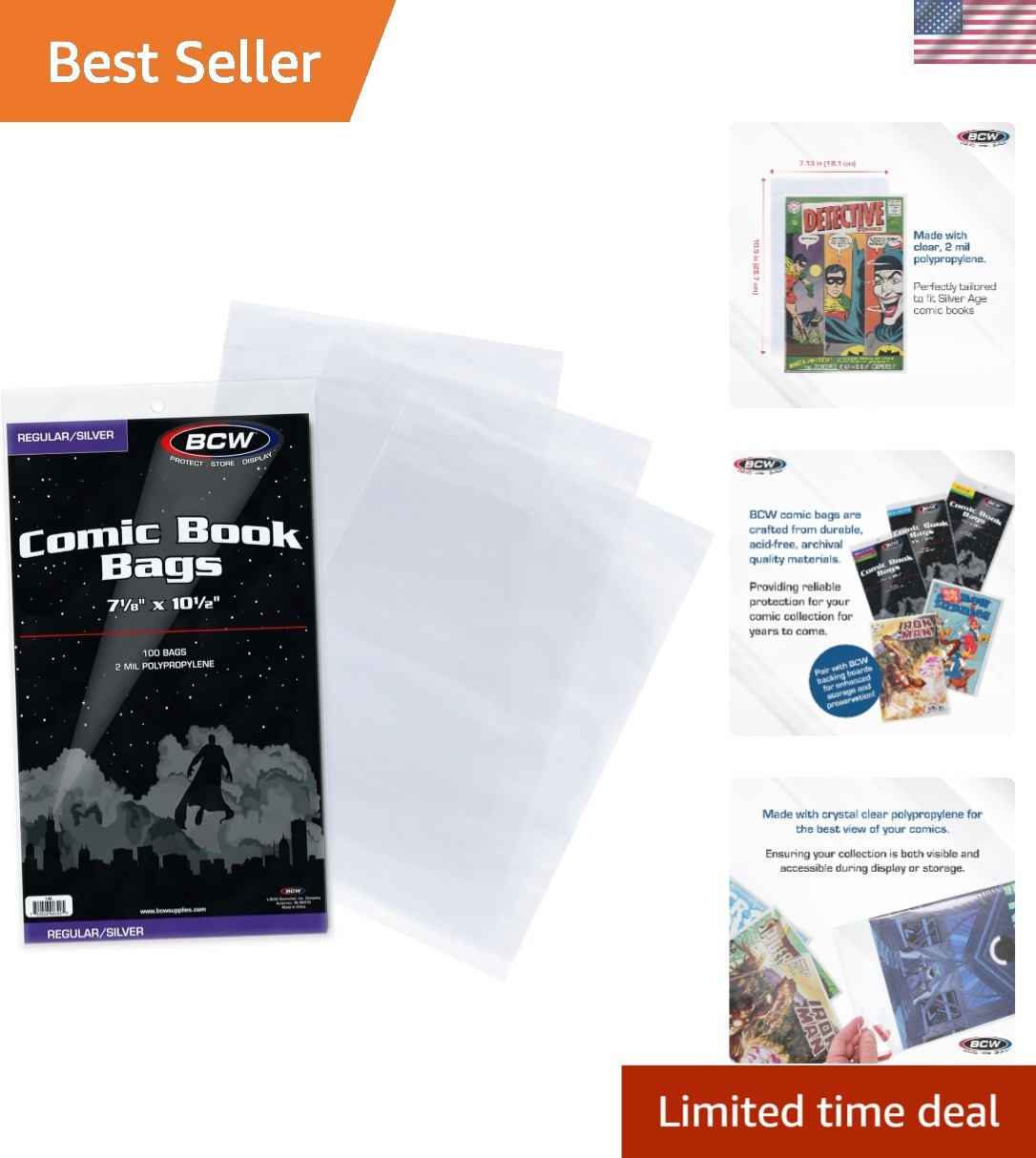 100-Pack Silver Age Comic Bags – Acid-Free & Archival Protection for Collectors