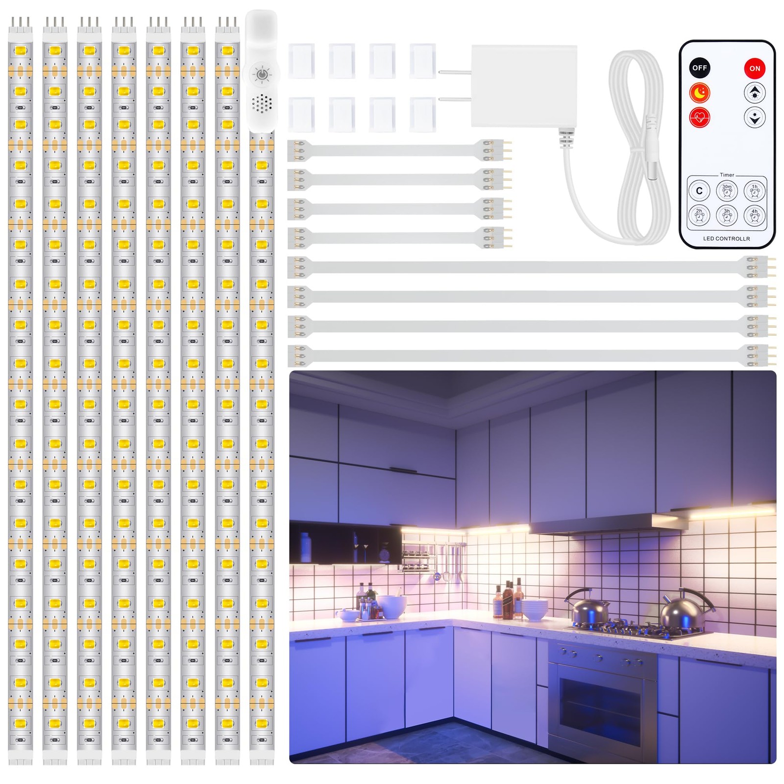 8 PCS Under Cabinet Lighting Kit, Bright Under Cabinet Lights, Flexible Led S...
