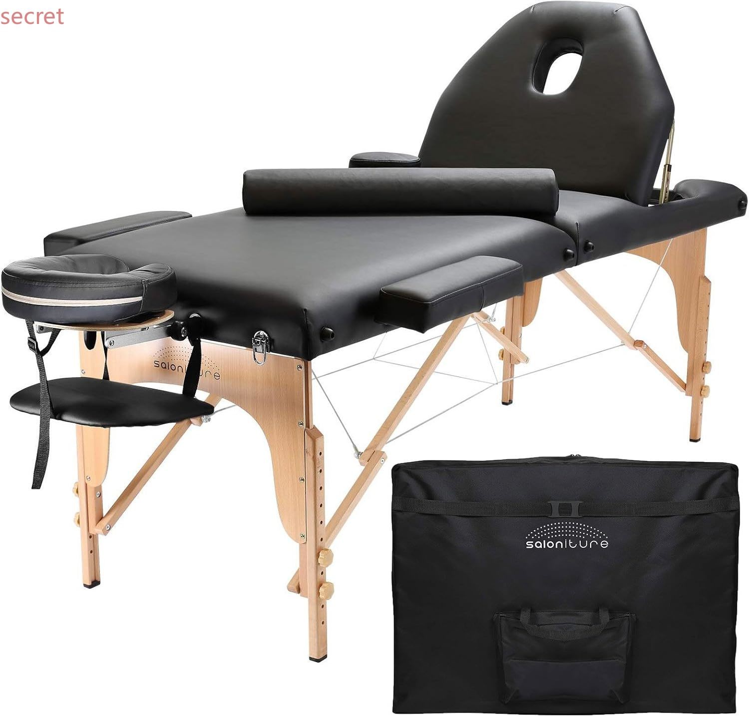 Saloniture Professional Portable Massage Table with Backrest - SAL-TABLE-197-BLK