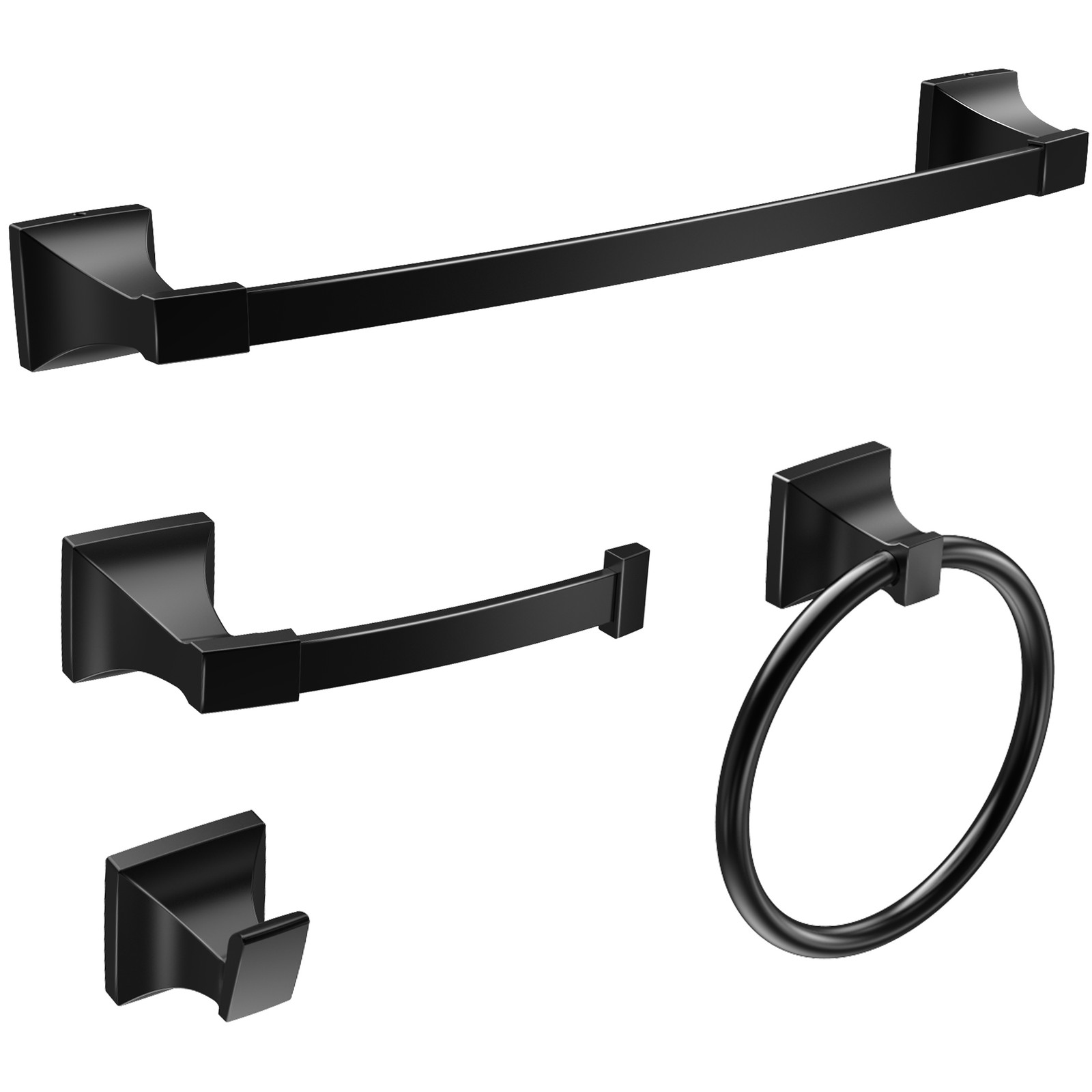 4 Pieces Matte Black Bathroom Hardware Accessories Set 24 Inch Towel Bar Towel