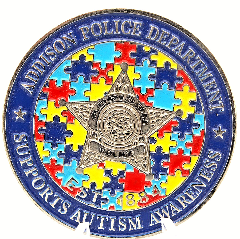 Addison Police Department Autism Awareness Challenge Coin 1.75" Copper