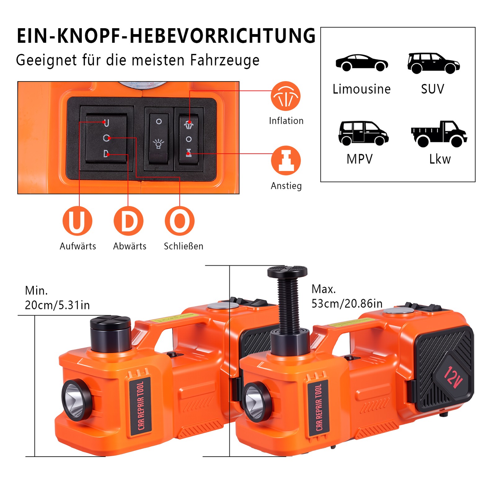 5 Ton 12V Electric Hydraulic Jack Electric Vehicle Jack With Tire Inflator