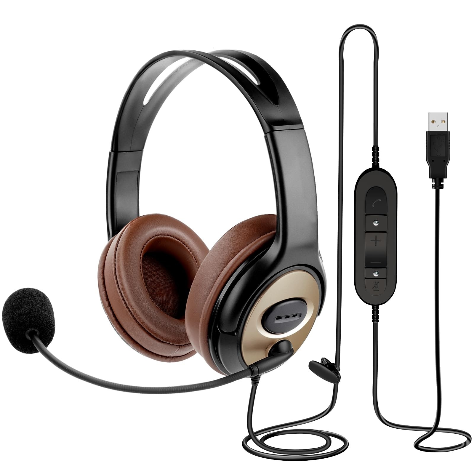 USB Headset with Noise Cancellation Microphone, Over-Ear Stereo USB Computer ...