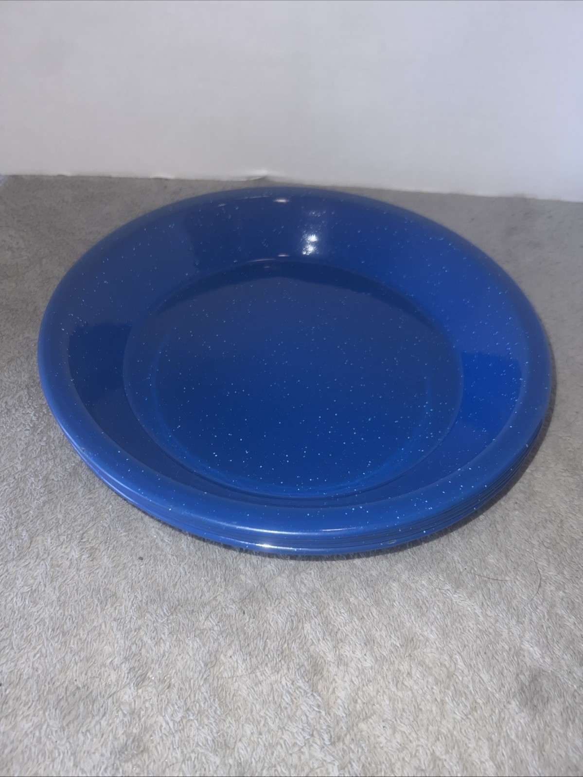 X4 Blue Speckled 10.5 " Enamel Granite Ware Camping Dinner Plates Farm House