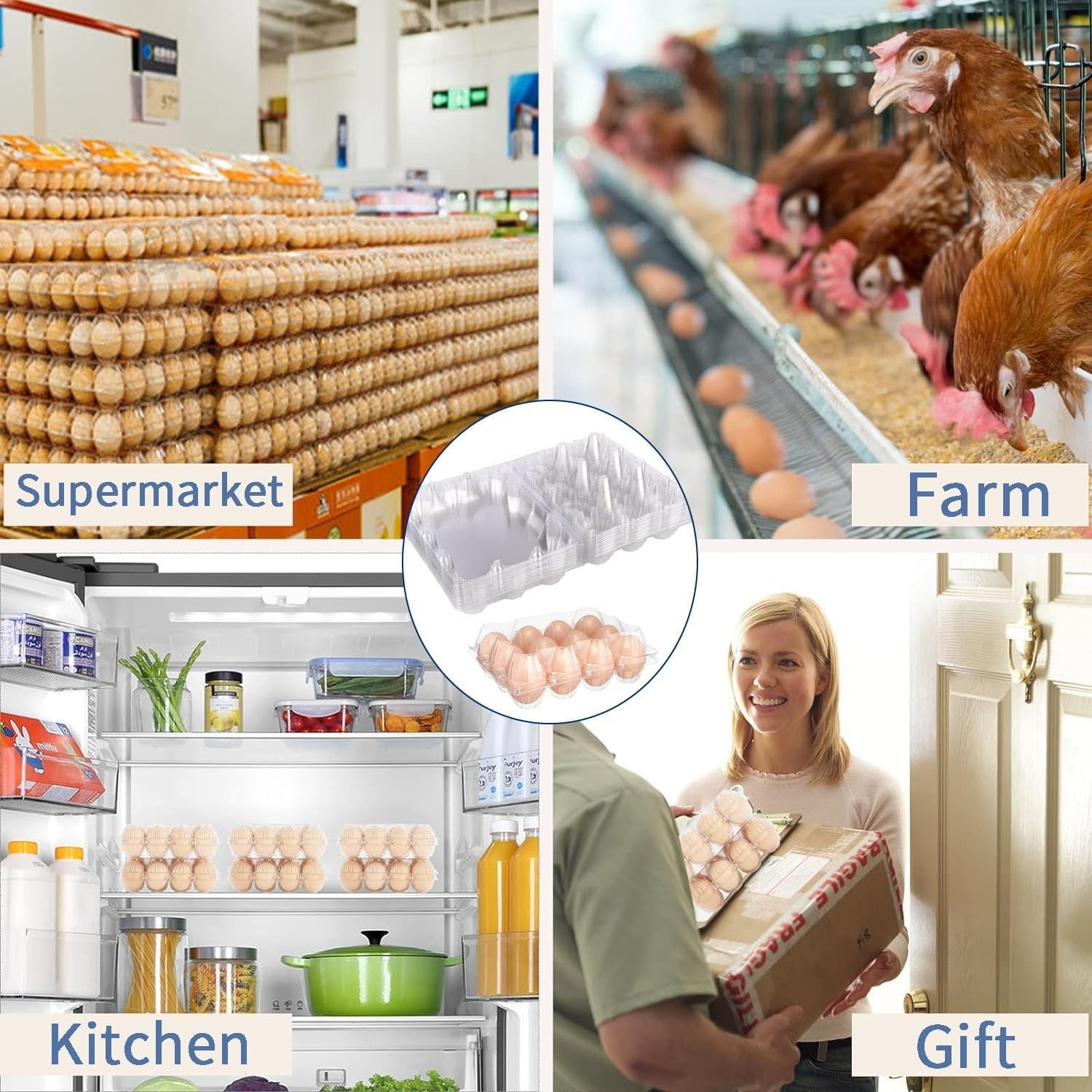 Space-Saving 12 Pack Egg Cartons - Clear Reusable Plastic for Safe Egg Storage