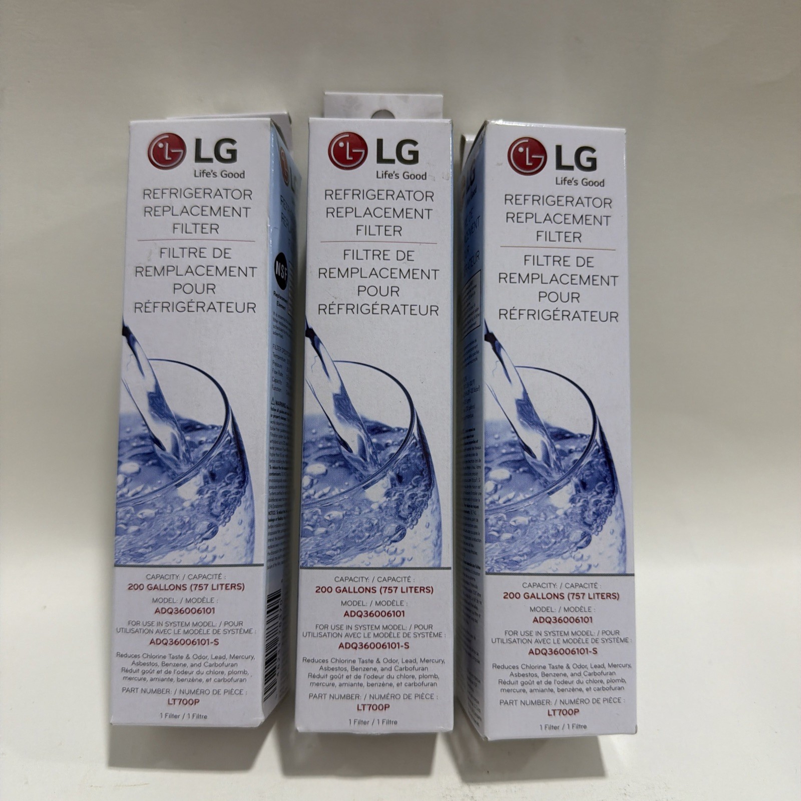 3 Pack Genuine LG LT700P PC PCS Water Filter Replacement NSF ADQ360061 . NEW