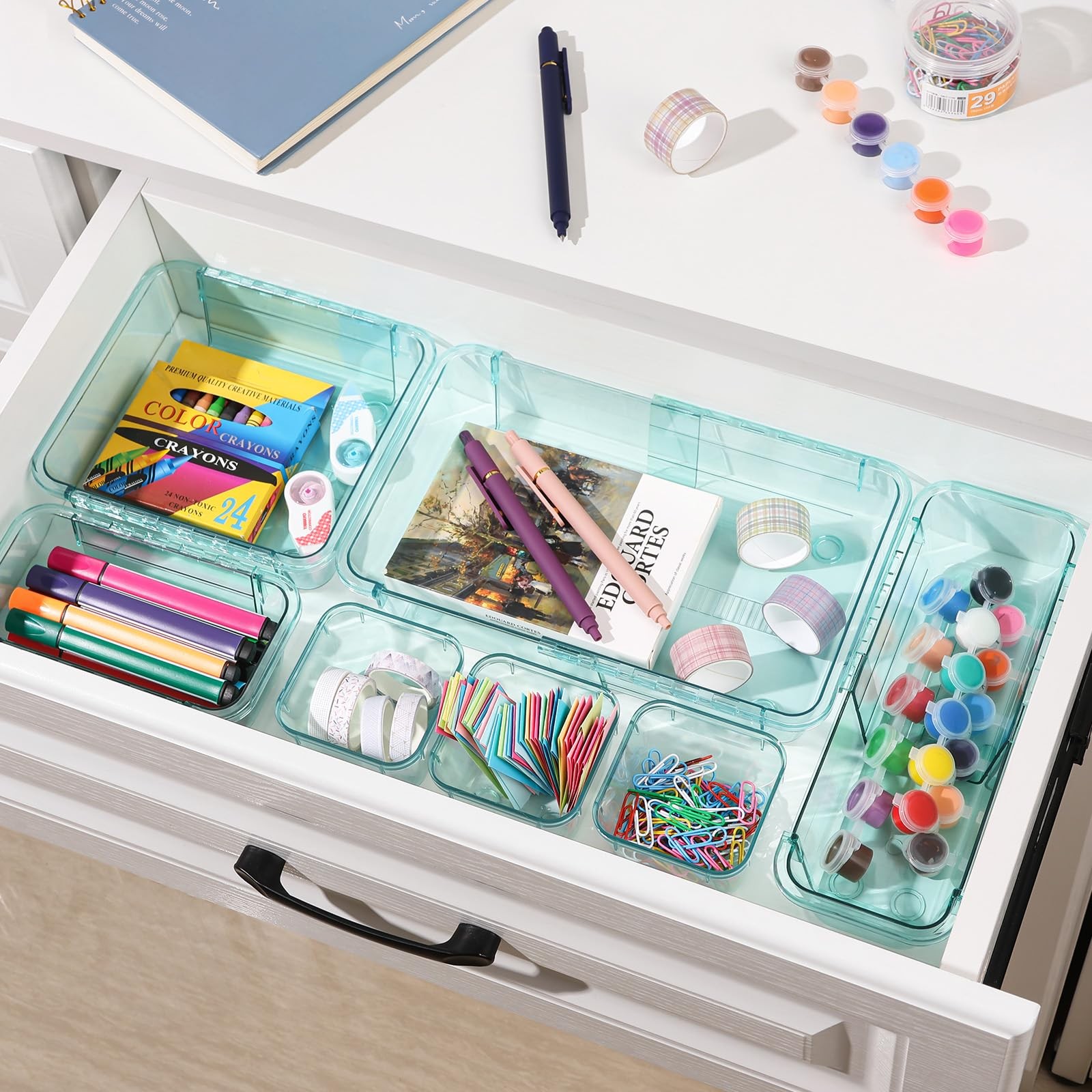 14 Pcs Clear Drawer Organizer, Adjustable Drawer Storage Box, 3-Size Desk Dra...