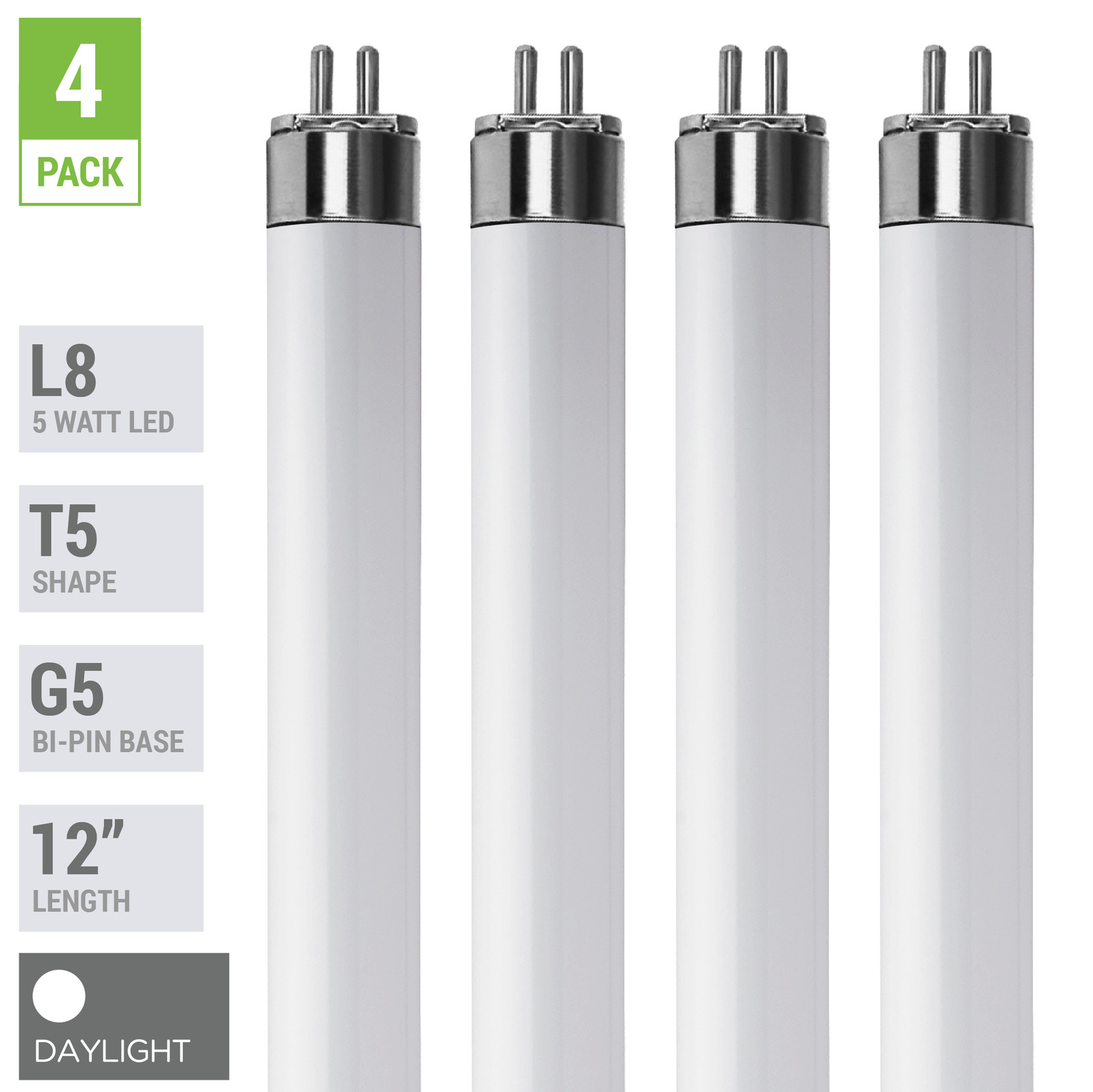 (4 Pack) LED Tube L8 F8T5/65K 12" INCH 5W =8W G5 Mini 2-Pin Base 6500K Daylight