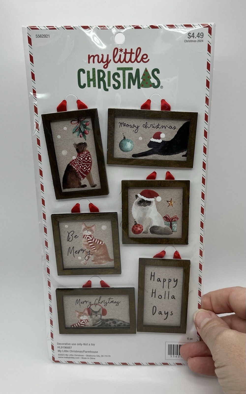 Hobby Lobby My Little Christmas Miniature Farmhouse Cat Frame Ornaments