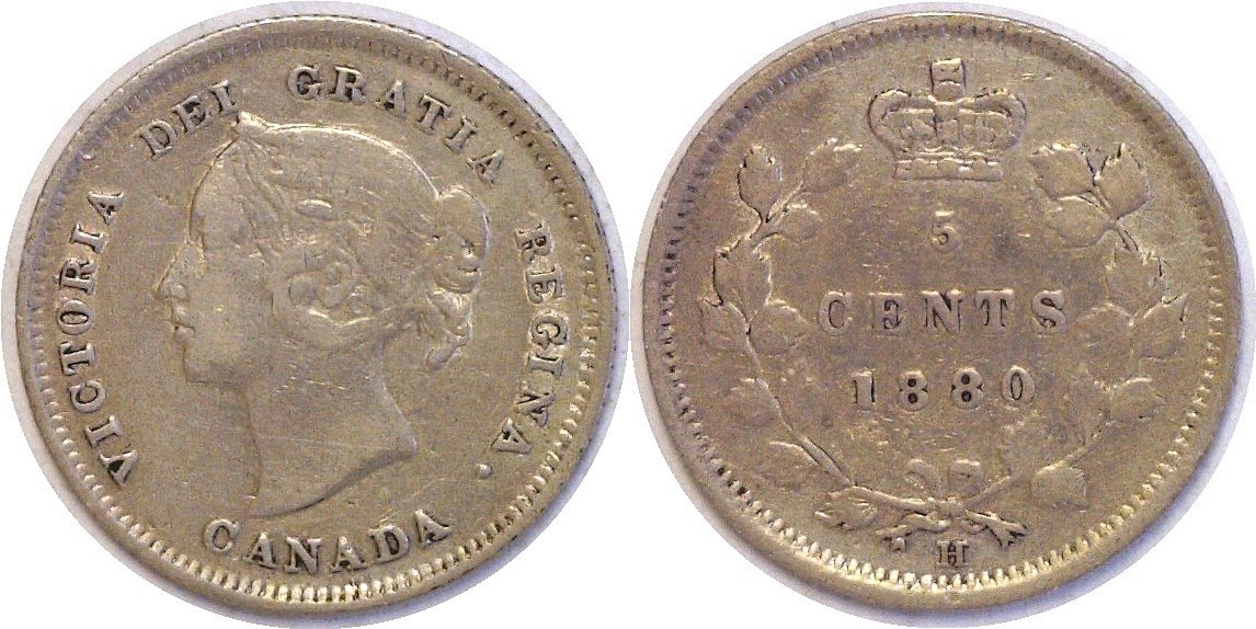 1880 H Canada 5 Cents Silver Victoria KM# 2