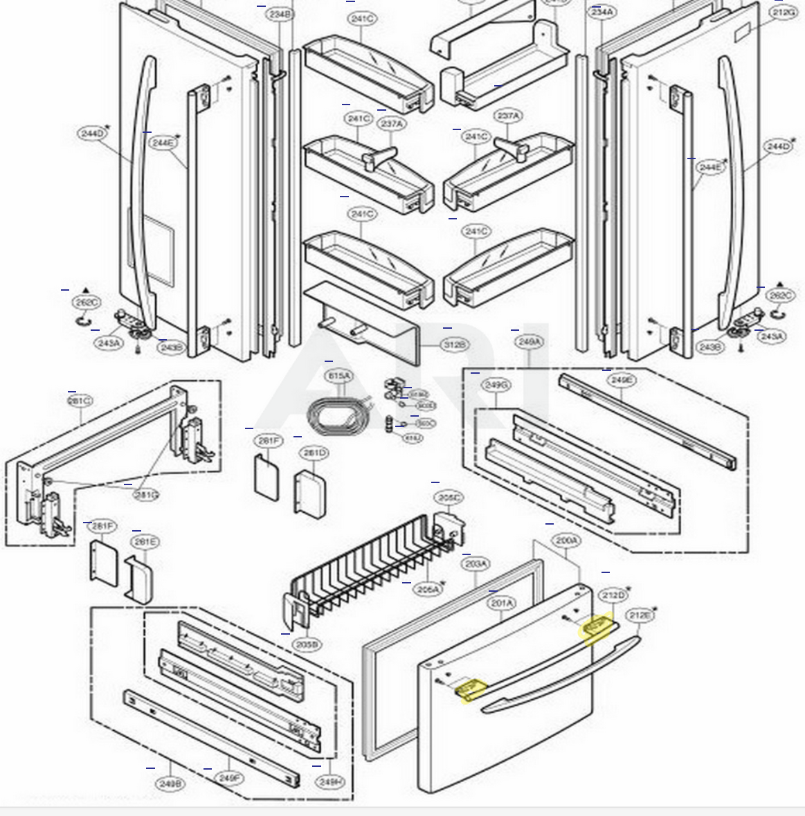 LG Refrigerator 3651JA2269Q Door Handle Repair Kit for LRFD25850ST, others